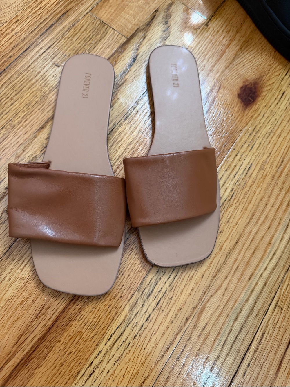 Forever 21 Brown Slide Sandals with Wide Padded Strap